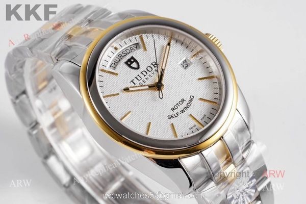 Swiss Replica Tudor Glamour Day Date 39mm White Dial Watch With Stick Markers 2