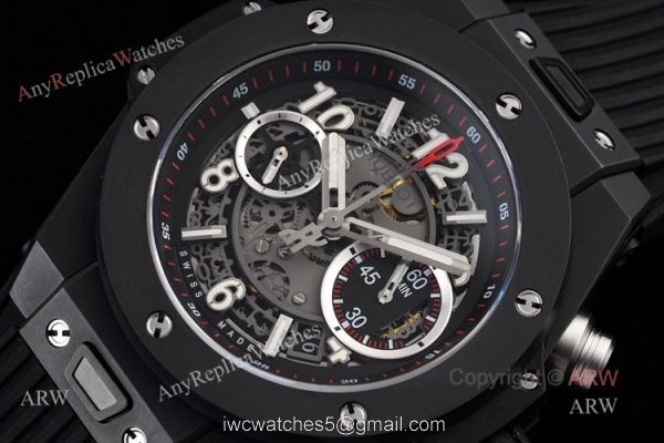 Top Replica Hublot Big Bang Ceramic All Black Hublot Rubber Strap Watch For Men 2