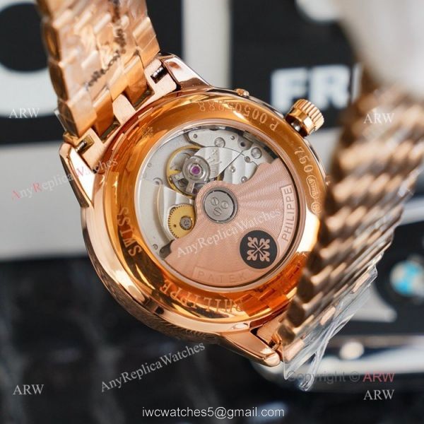 Swiss 9100 Patek Philippe Baguette Diamond Rose Gold Watch Replica 41mm 2