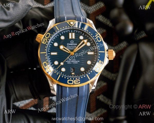 Best Quality Copy Omega Seamaster Diver 300M Watches Rose Gold and Blue 2