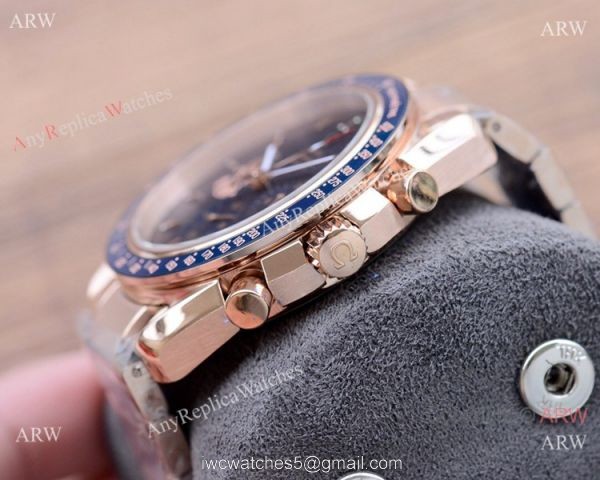 New! Copy Omega Speedmaster Apollo Rose Gold Chronograph Watch 2