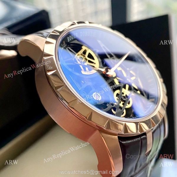 New Copy Roger Dubuis Excalibur 46mm Watch Rose Gold Black Hollow Dial 2