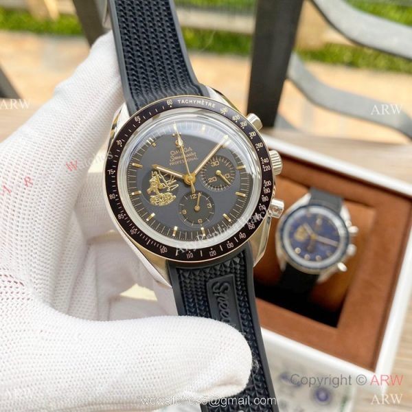 Nice Quality Omega Apollo 11 Chronograph Watches Blue Rubber Strap 2-Tone 2