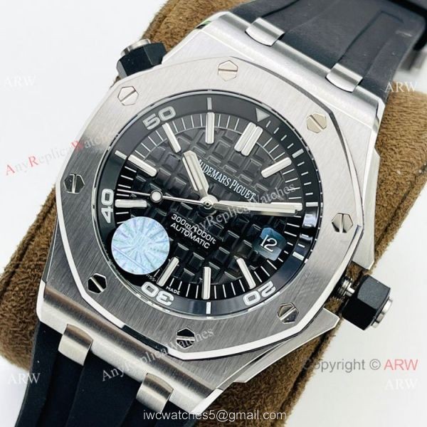 JF Factory Replica Audemars Piguet Divers Swiss 3120 Watch Silver and Black 2