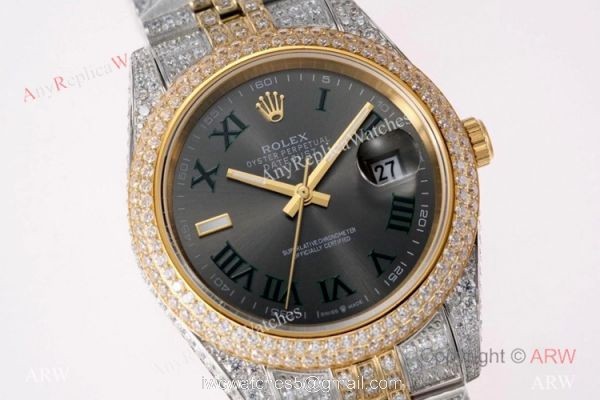 TW Factory Swiss Rolex Iced Out Datejust Watch Two Tone Grey Dial 41mm 2