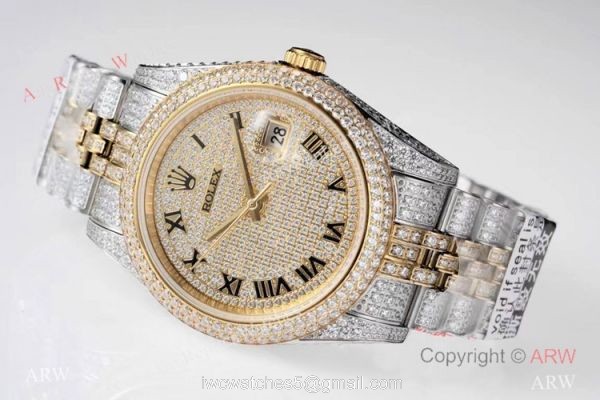 TW Factory Swiss Grade Rolex Datejust 41 Watches 2-Tone Iced Out Case 2