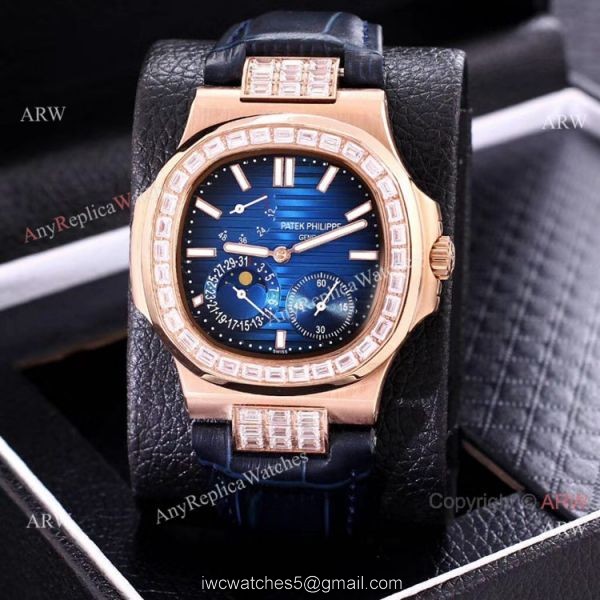 AAA Copy Patek Philippe Nautilus Power Reserve Watch Rose Gold Diamond Bezel 2