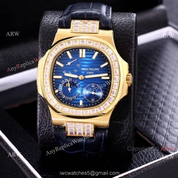 AAA Copy Patek Philippe Nautilus Yellow Gold Power Reserve Watches Diamond Bezel 2