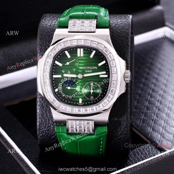 Clone Patek Philippe Nautilus Power Reserve Men Watches Diamond Bezel Gray Face 2