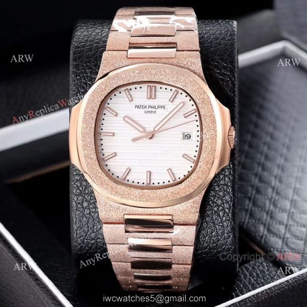 Best Clone Patek Philippe Nautilus Frosted Rose Gold Watches 40mm 2