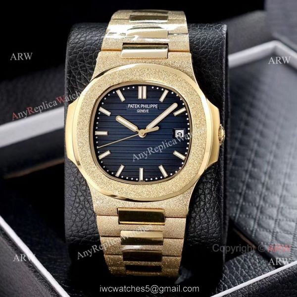 Copy Patek Philippe Nautilus Frosted Gold Watch with Luminous Dial Markers 2