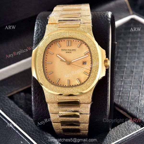 Replica Patek Philippe Frosted Gold Watch Black Frosted Dial 40mm 2