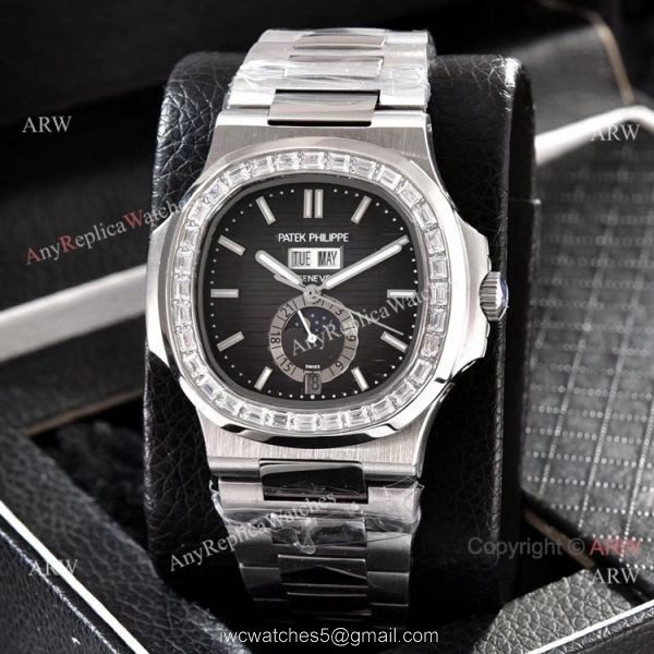 Patek Philippe Annual Calendar Copy Watches Stainless Steel with Diamond 40mm 2