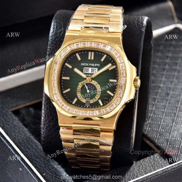 Wholesale Copy Patek Philippe Annual Calendar Watches Yellow Gold with Diamond 2