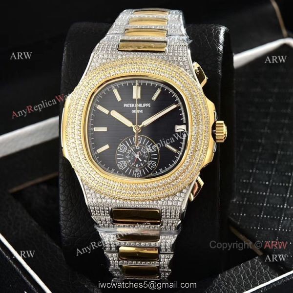 Luxury Patek Philippe Nautilus Iced Out Chrono Watches Two Tone Case 2