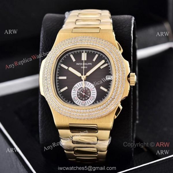 Clone Patek Philippe Nautilus Yellow Gold Diamond Bezel Chronograph Watches 2