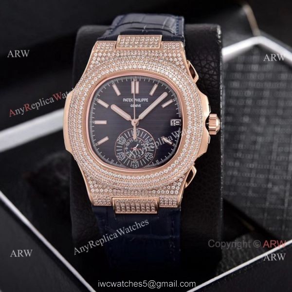 Japan Grade Patek Philippe Nautilus Chronograph Watches Rose Gold Diamond Case 2