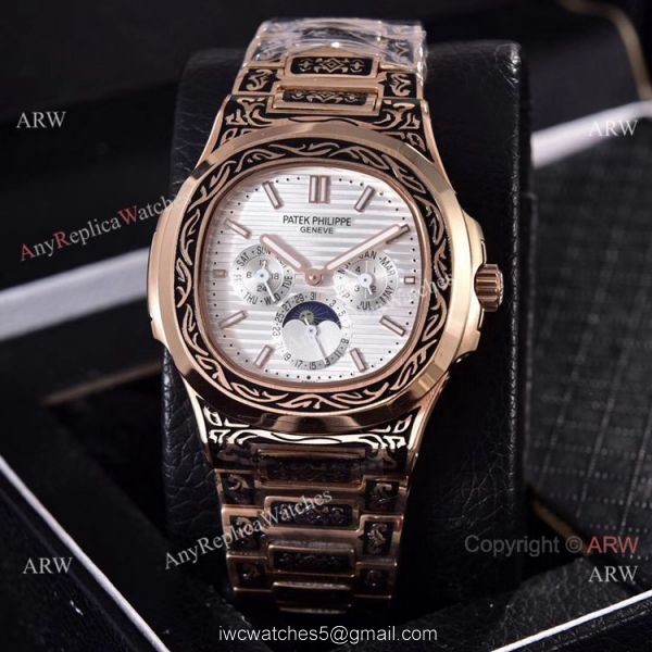 Knockoff Patek Philippe 5740 Nautilus Rose Gold Engraving Gray Gradient Face 2