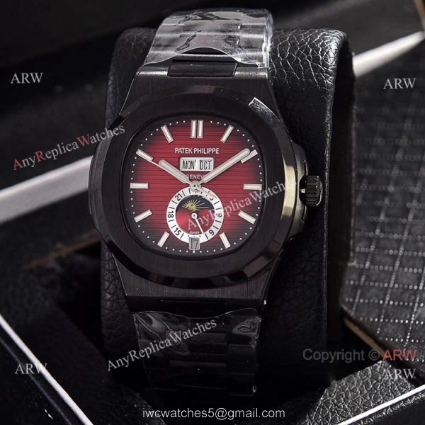 Solid Black Patek Philippe Annual Calendar Copy Watches 39.5mm 2