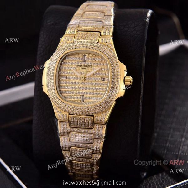 Swiss Quartz Patek Philippe Lady-Nautilus Iced Out Watches Sapphire Glass 2