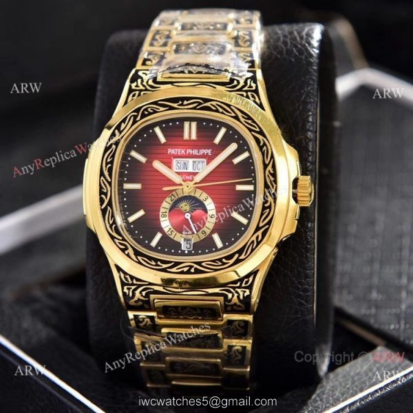 Clone Patek Philippe Annual Calendar Watches Yellow Gold Engraving Blue Dial 2