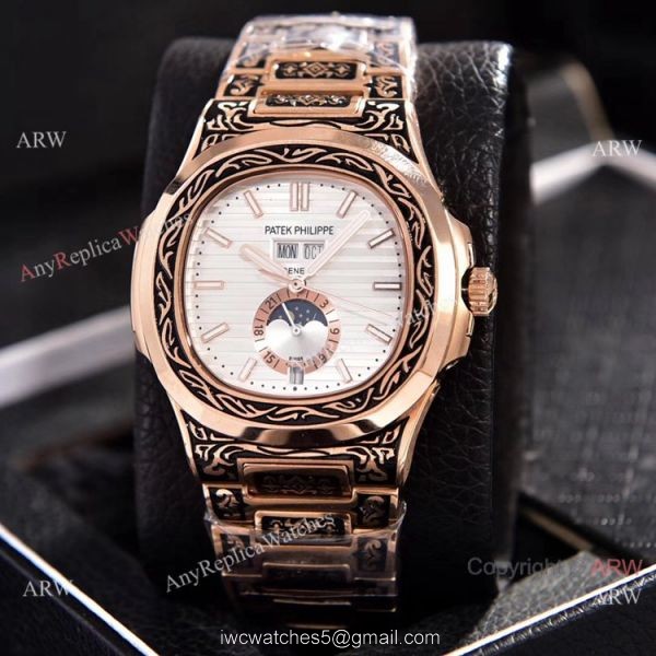 Patek Philippe Annual Calendar Copy Watches Rose Gold Engraving 2