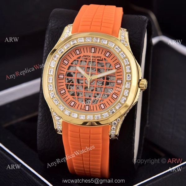 Replica Patek Philippe Aquanaut Watches Brown Hollow Dial Diamond Bezel 2