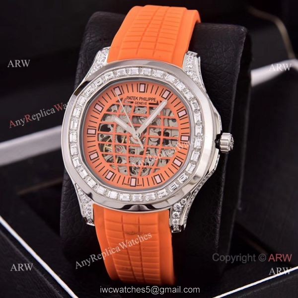 Copy Patek Philippe Aquanaut Watches Hollow Face Silver Diamond Bezel 2