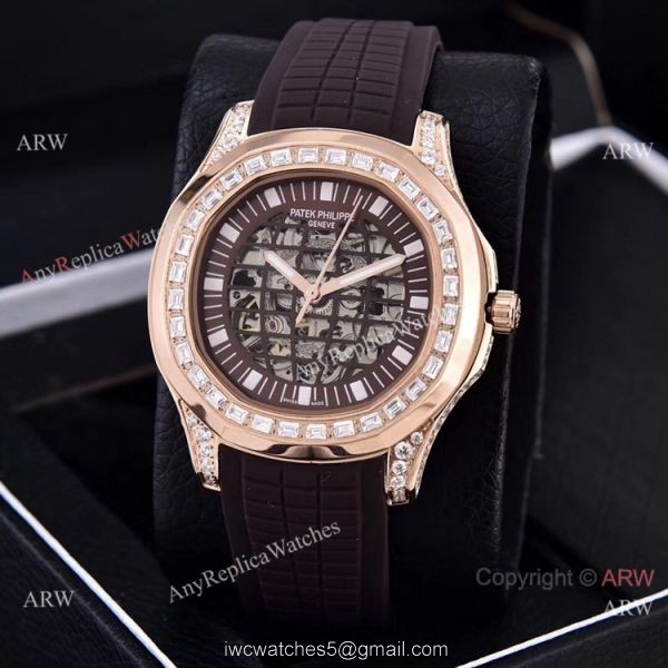 Replica Patek Philippe Aquanaut Diamond Watches Hollow Dial Rose Gold 2