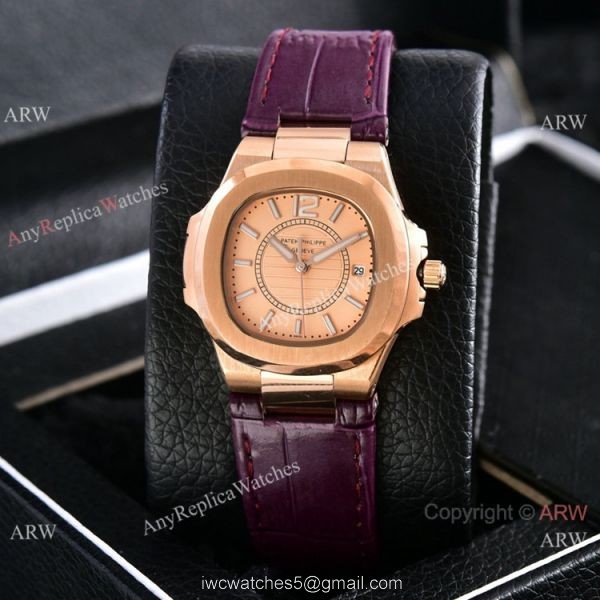 Copy Patek Philippe Nautilus Quartz Watches Rose Gold Women Size 2