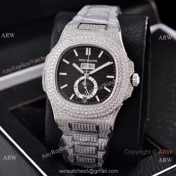 Patek Philippe Annual Calendar Full Diamonds Watches Gray Gradient Face 41mm 2