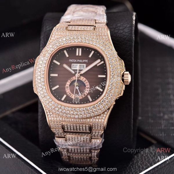 Patek Philippe Annual Calendar Copy Watches Iced Out Rose Gold Case 2