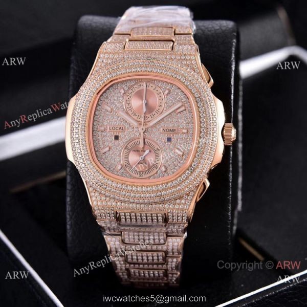 Copy Patek Philippe Nautilus Chrono Watches Yellow Gold Full Diamonds 40mm 2