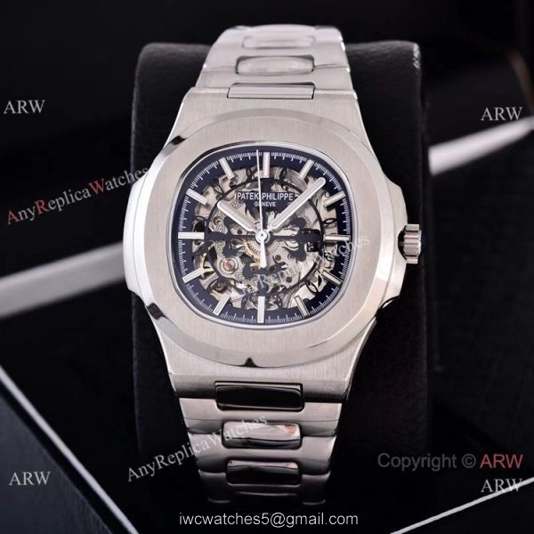 Faux Patek Philippe Nautilus Skeleton Watches Stainless Steel Case 2