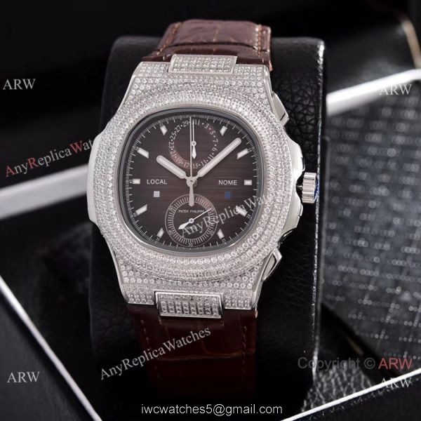 Japan Grade Patek Philippe Nautilus Diamonds Watches Gray Leather Strap 2