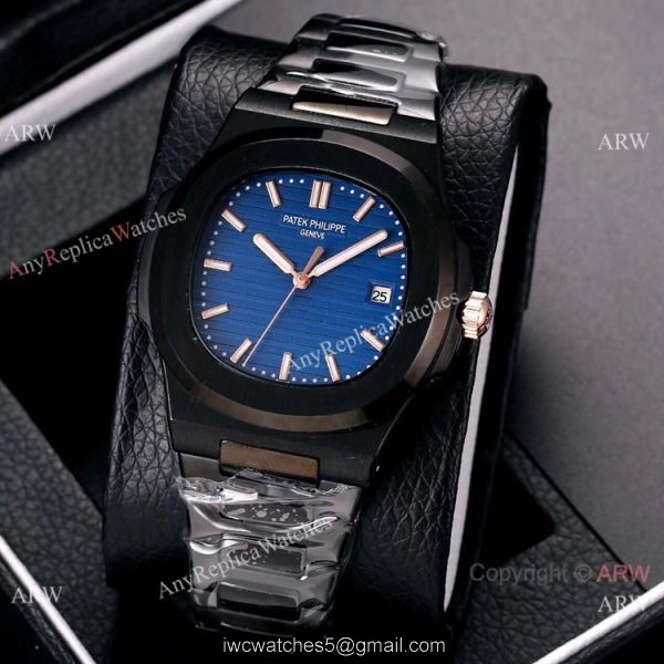 Knockoff Patek Philippe Nautilus All Black Watches Blue Gradient Dial 2