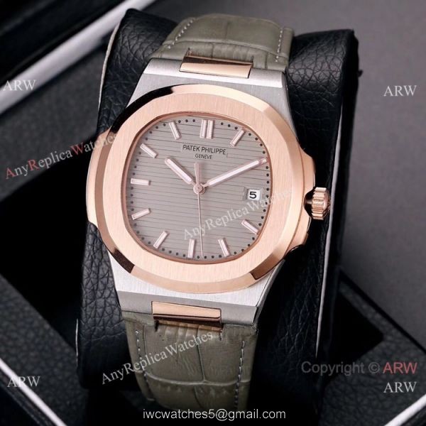Best Knockoff Patek Philippe Nautilus Leather Watches 2-Tone Rose Gold 2