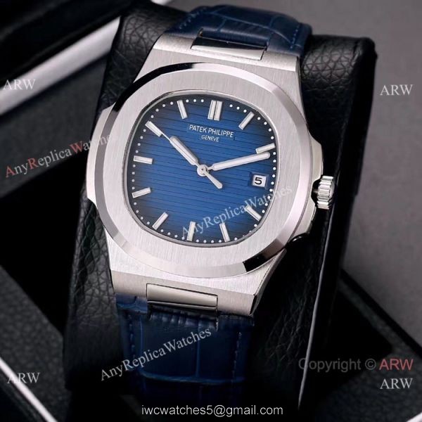 Buy Knockoff Patek Philippe Nautilus Watches SS Gray Dial Leather Strap 2