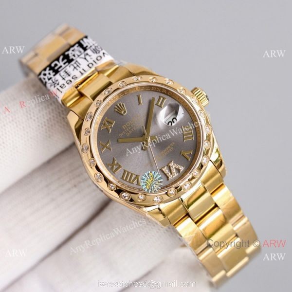 Swiss AAA Replica Rolex Datejust Gold Oyster Watch 31mm White MOP Dial 2
