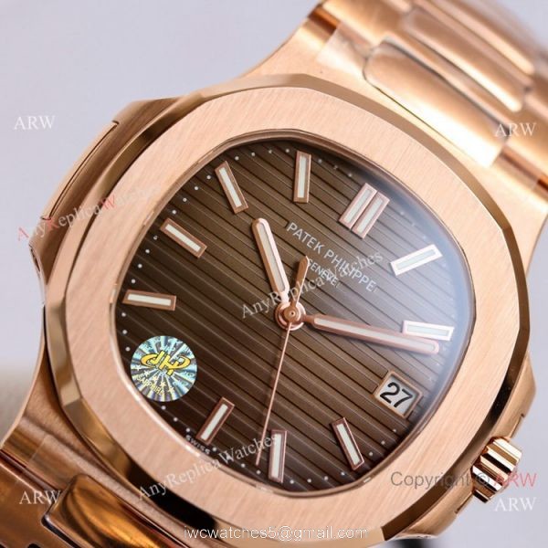 Swiss Grade Patek Philippe Nautilus PPF Cal.324 Rose Gold Brown Dial Watch 40mm 2