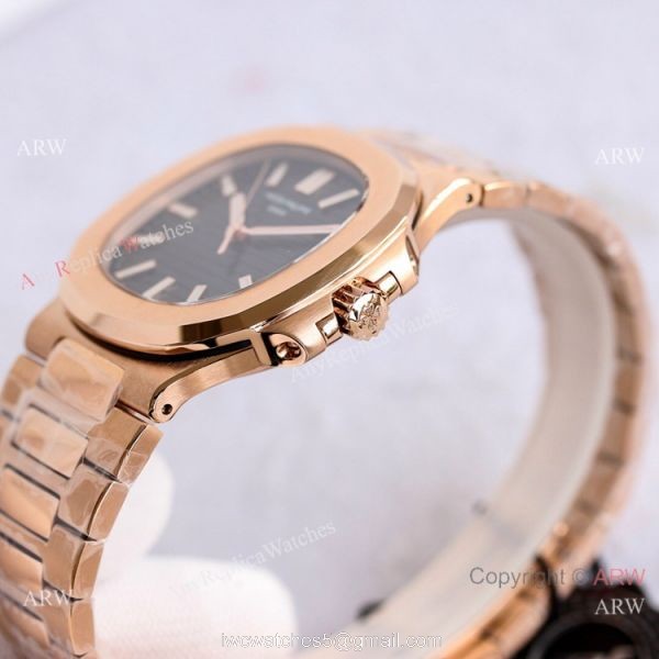 Swiss Copy Patek Philippe Rose Gold Black Dial Nautilus Watch PPF Cal.324 40mm 2