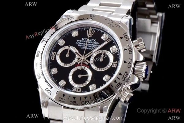 Best 1:1 Swiss Replica Rolex Daytona JH 4130 Chronograph Watch Black Diamond 40mm 2