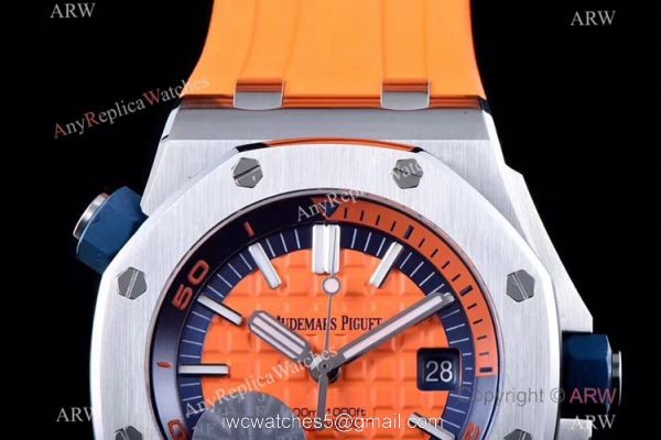 JF Factory V8 1:1 Best Audemars Piguet Divers Watch Orange Rubber Strap 2