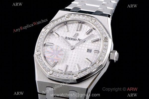 JF Swiss Copy Audemars Piguet Lady Royal Oak Watch White Dial Diamond Bezel 33mm 2