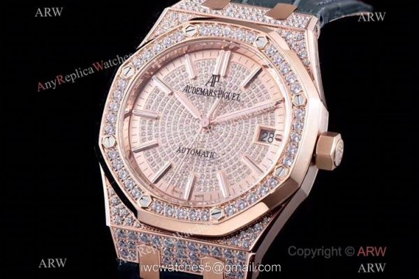 JF 1:1 Best Replica Audemars Piguet Iced Out Royal Oak 15400 Watch 3120 Movement 2