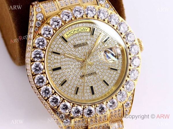 Replica Rolex New Oyster Perpetual Pearlmaster 39 Watch Gold Diamonds 2