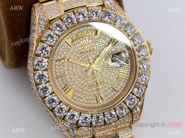 Replica Rolex New Oyster Perpetual Pearlmaster 39 Yellow Gold Watch Full Diamonds 2