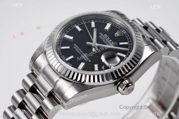 Swiss Clone Rolex Datejust Presidential 31mm Watch Stainless Steel Black Face 2