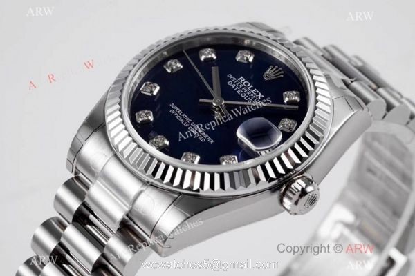 Swiss Clone Rolex Oyster Perpetual Datejust Watch 31mm Blue Dial Presidential Band 2
