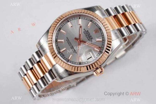 Swiss Clone Rolex Datejust 31mm Watch Two Tone Rose Gold Gray Dial 2